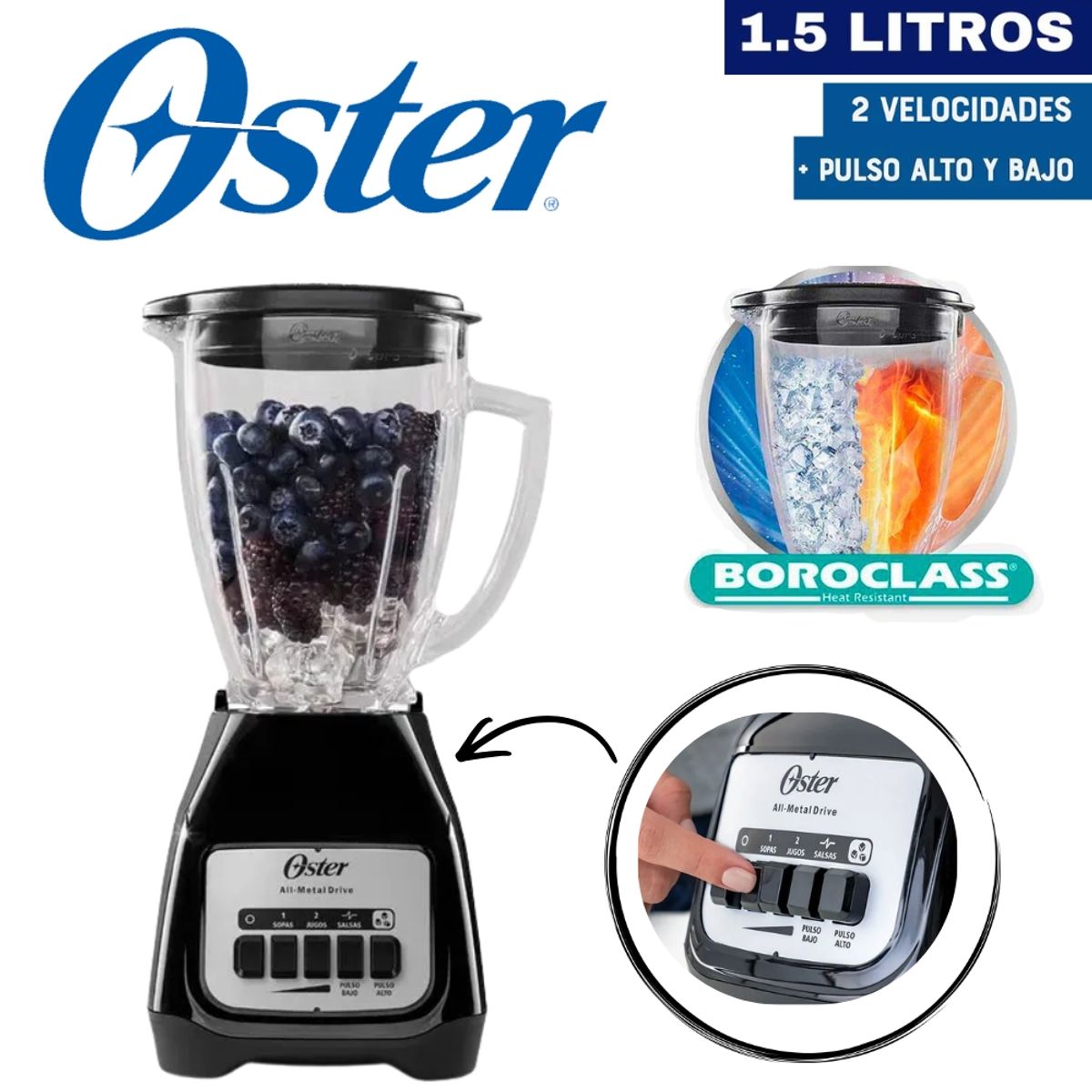 OSTER - LICUADORA OSTER 1.5LT 2 VELOCIDADES COLOR NEGRO MOD BLSTKAG-BPB-053