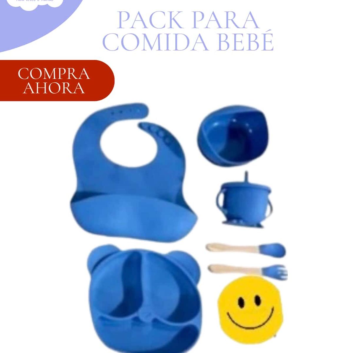 Baby - SET PARA COMER - VASO + PLATO + BABERO Y CUBIERTOS COLOR AZUL