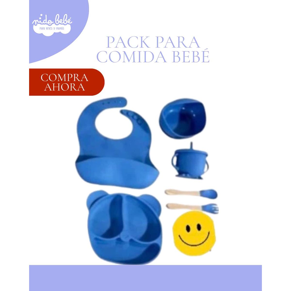 Baby - SET PARA COMER - VASO + PLATO + BABERO Y CUBIERTOS COLOR AZUL