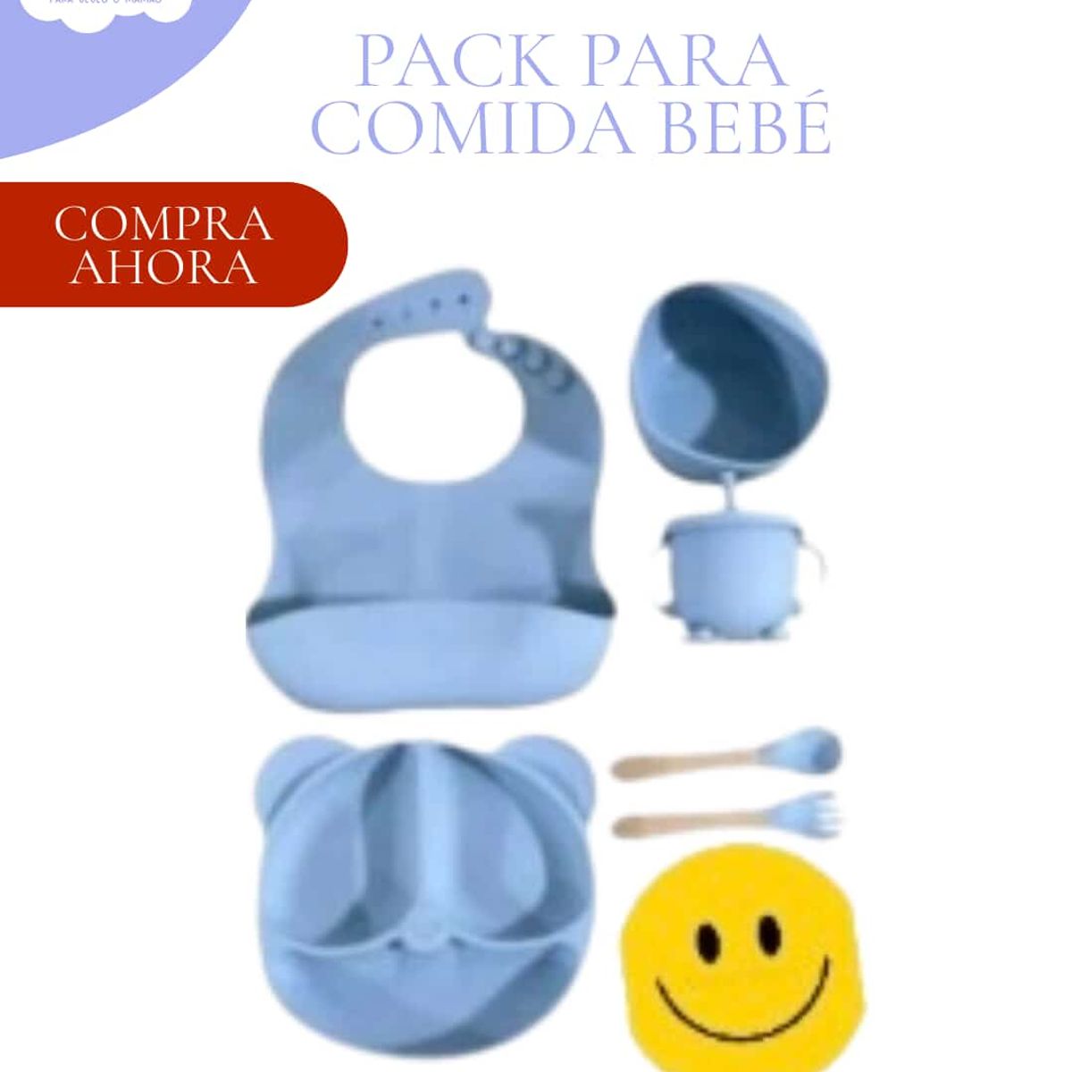BABY - SET PARA COMER - VASO + PLATO + BABERO Y CUBIERTOS COLOR CELESTE