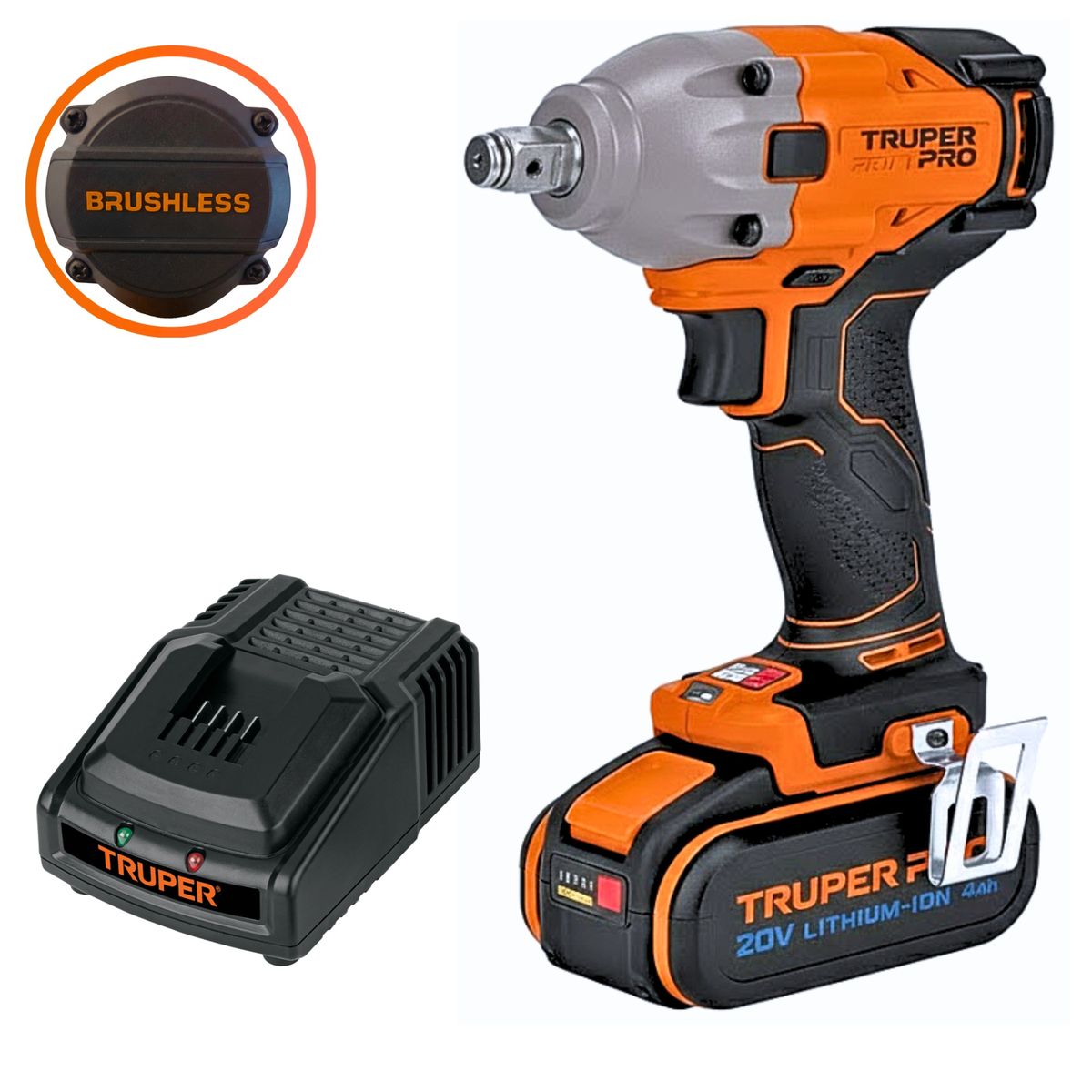TRUPER - Llave de impacto inalámbrico 250Nm 1/2'' 20v brushless, Batería 4A, 103251 truper pro