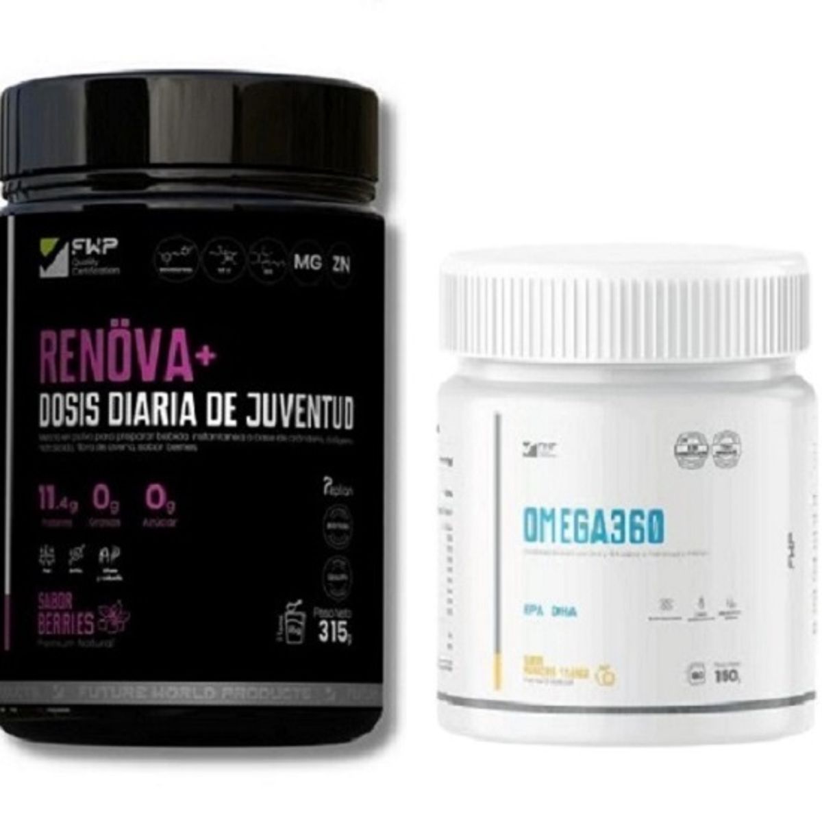 GENERICO - Renöva+ Colágeno Hidrolizado Berries 315g + Omega 360 Suplemento Omega 3 150g FWP