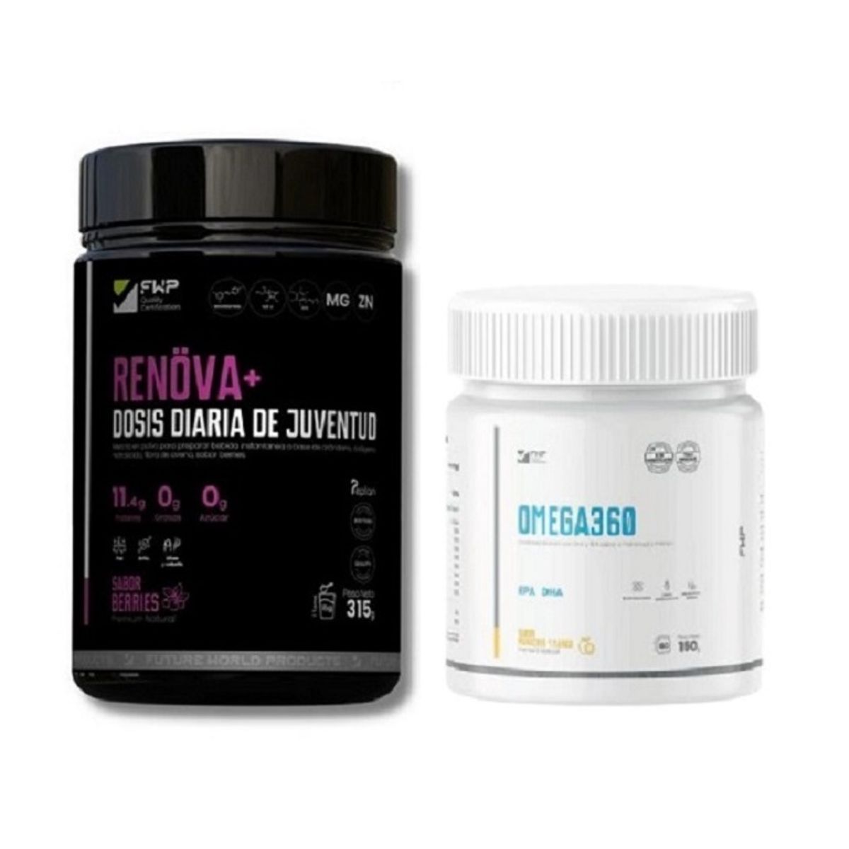 GENERICO - Renöva+ Colágeno Hidrolizado Berries 315g + Omega 360 Suplemento Omega 3 150g FWP