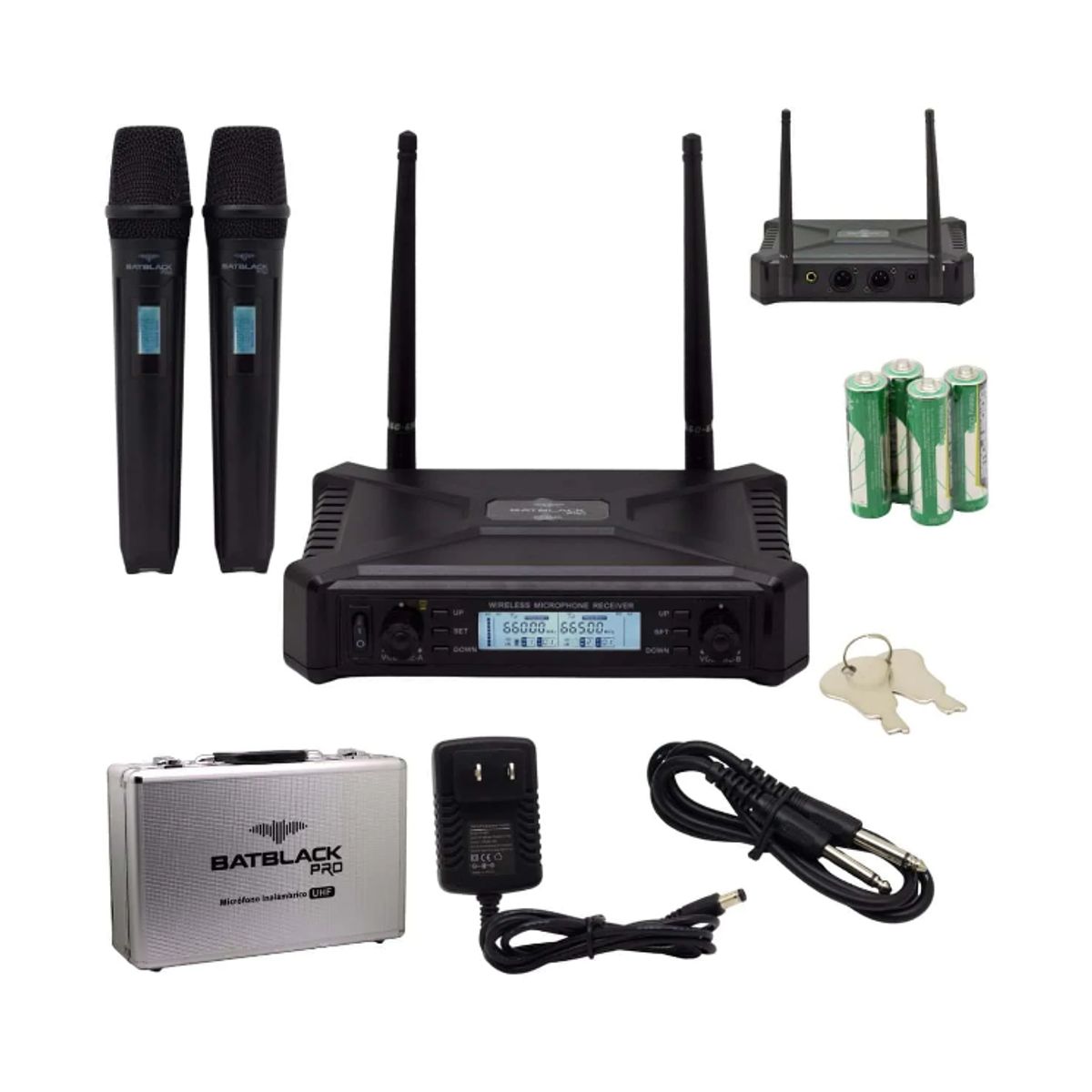BATBLACK - Micrófono Inalámbrico Doble UHF c Pantalla LCD BT-M40 BATBLACK