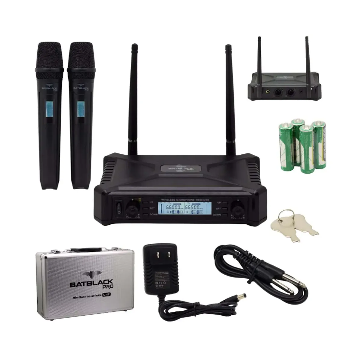 BATBLACK - Micrófono Inalámbrico Doble UHF c Pantalla LCD BT-M40 BATBLACK