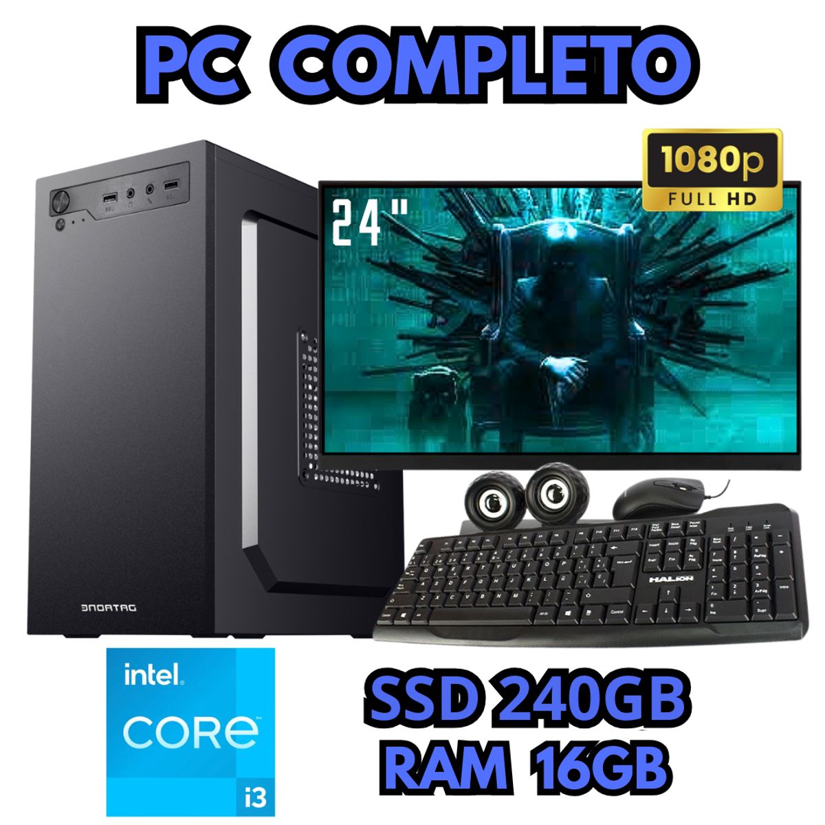 INTEL - PC OFICINA INTEL I3 SSD 240GB RAM 16GB MONITOR FHD 24