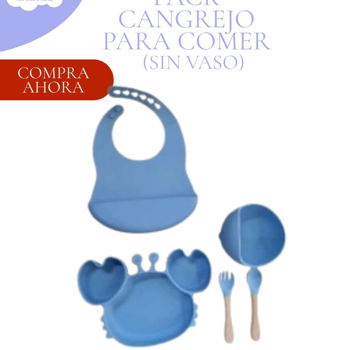 Baby - SET PARA COMER -  PLATO + BABERO Y CUBIERTOS COLOR AZUL