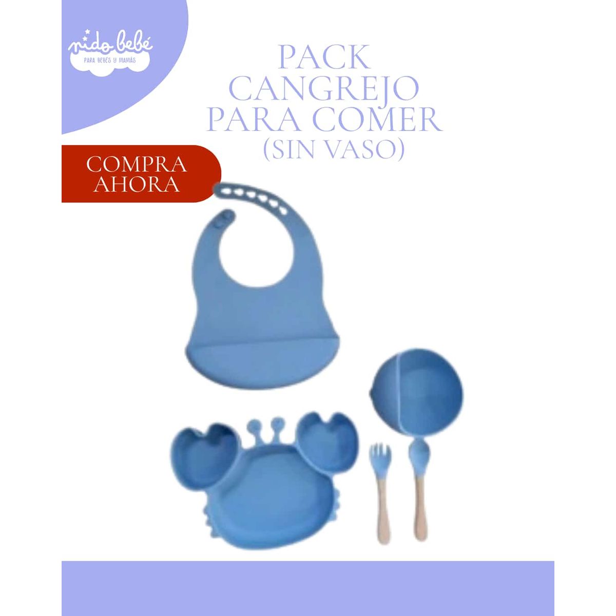 Baby - SET PARA COMER -  PLATO + BABERO Y CUBIERTOS COLOR AZUL