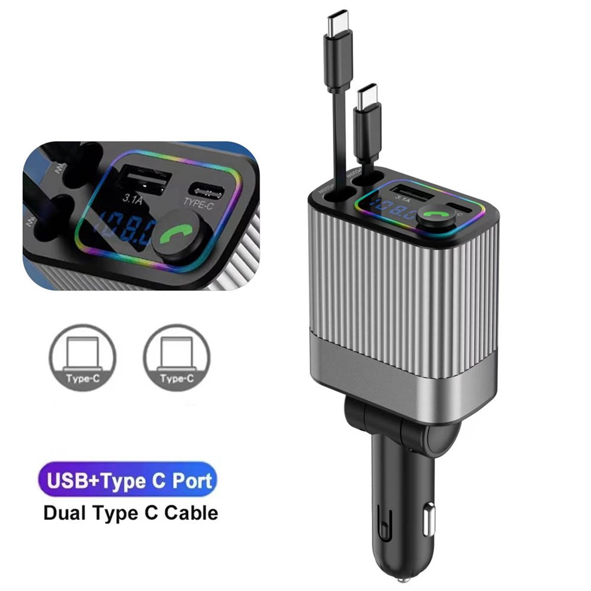 GENERICO - Transmisor Bluetooth MP3 Car Player 4 en 1 Carga Rápida