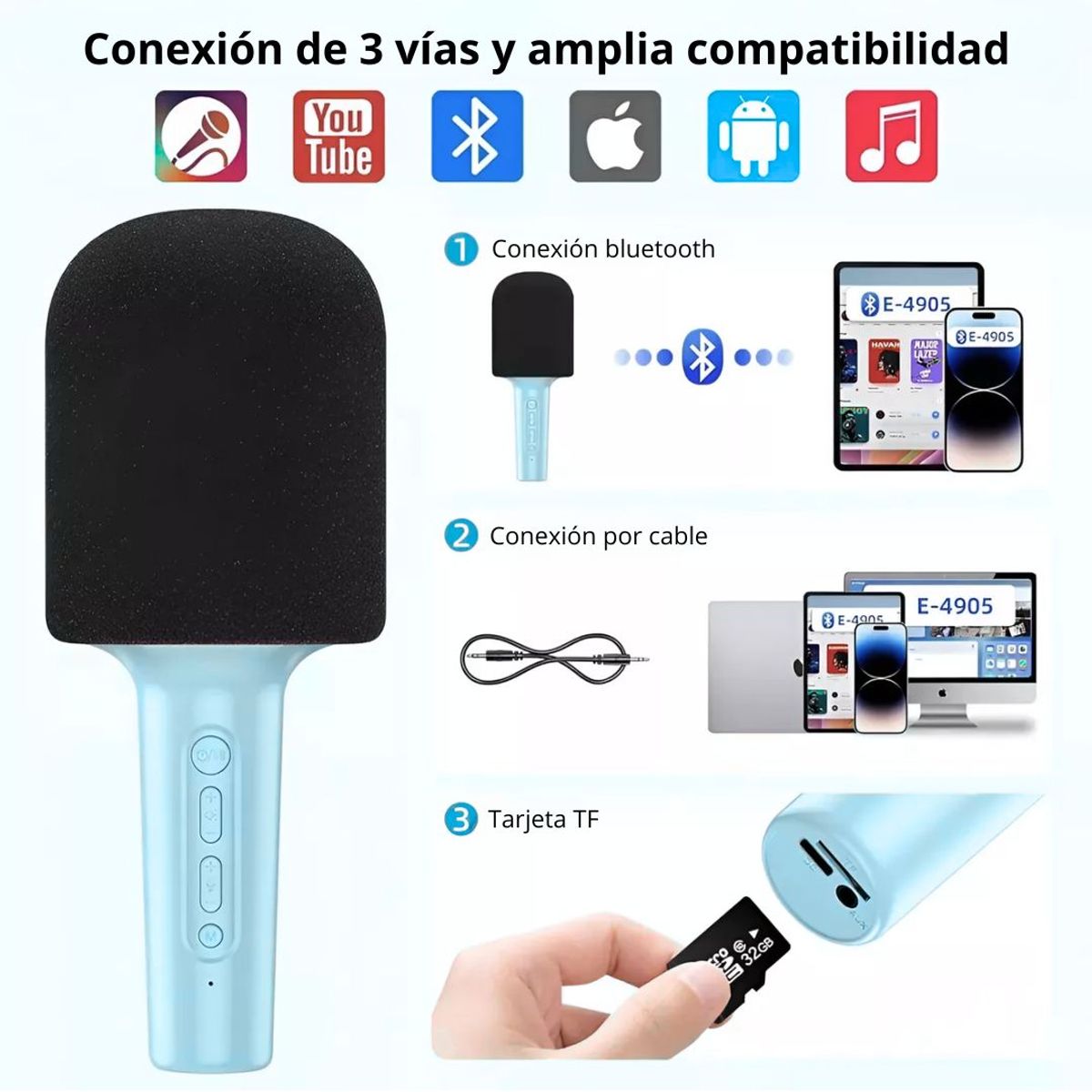 GENERICO - Micrófono Karaoke Bluetooth con Altavoz Eco Cambio de Voz y Música