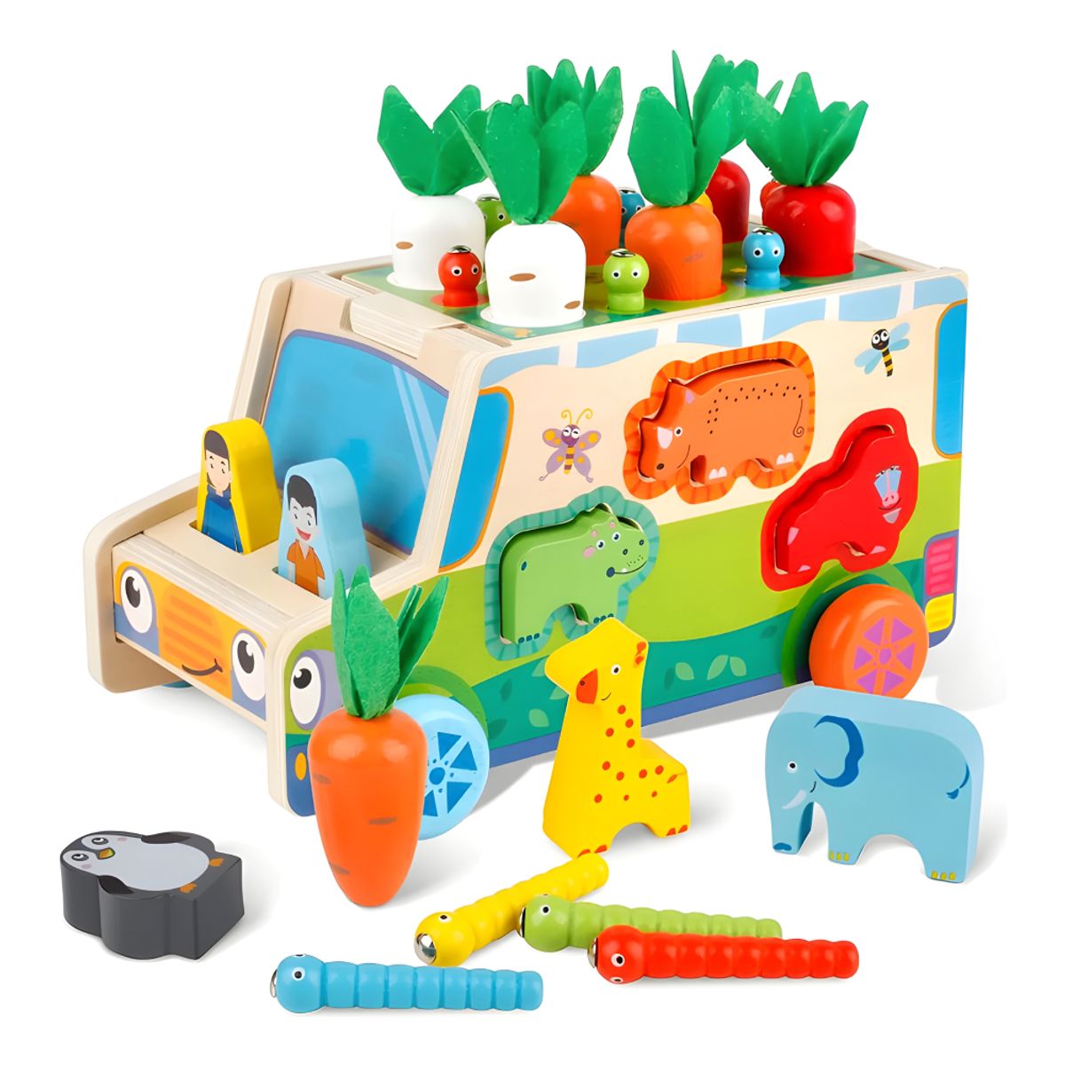 GENERICO - Juego de Bus Granjero Montessori de Madera con Encastre Educativo