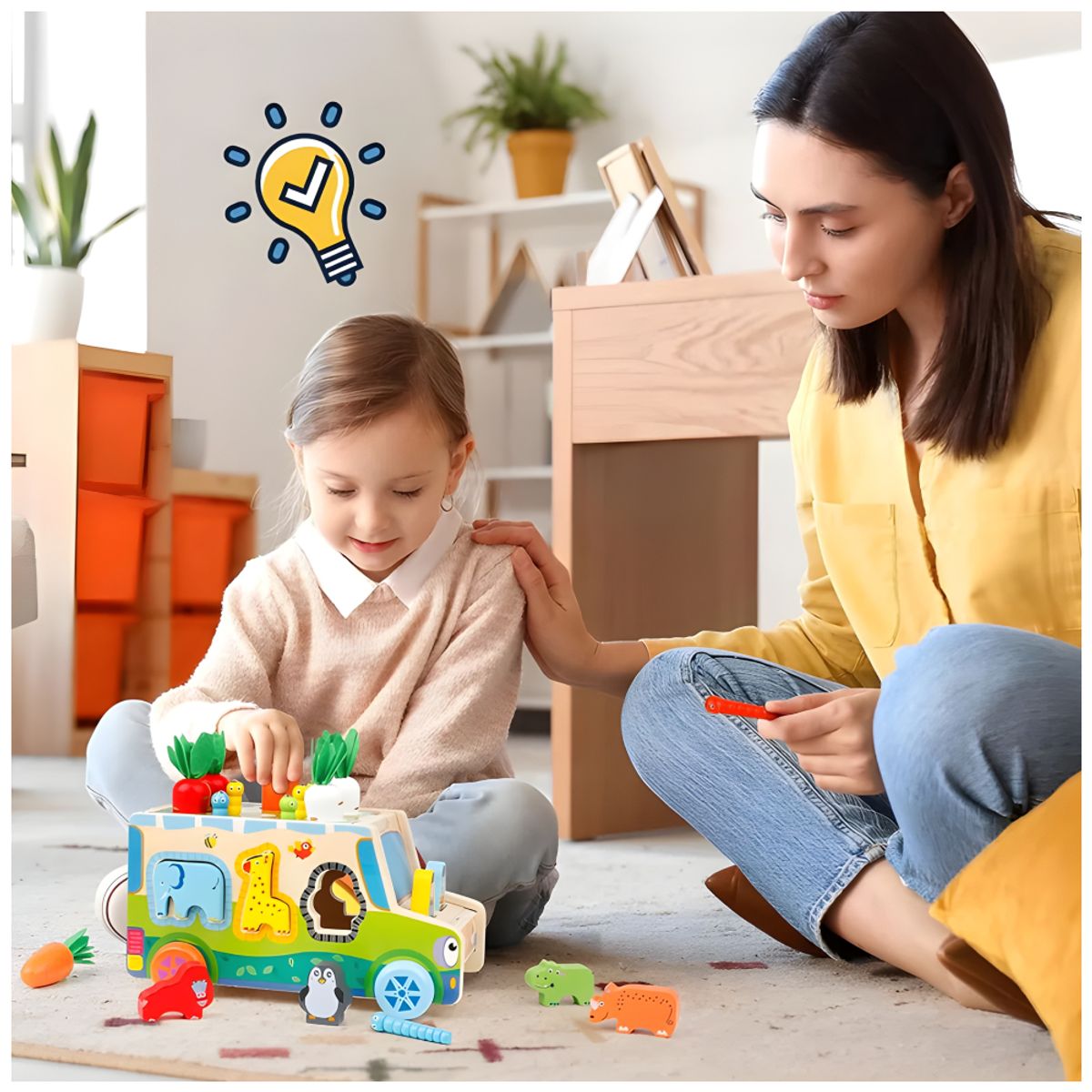 GENERICO - Juego de Bus Granjero Montessori de Madera con Encastre Educativo