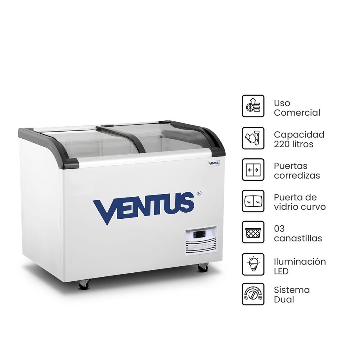 VENTUS - Ventus Congeladora Tapa Vidrio Curvo CTV-220Q PRO Blanco 220L