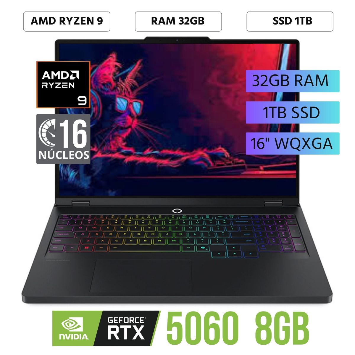 LENOVO - Laptop Lenovo Legion Pro 5 16"WQXGA, AMD Ryzen 9 8945HX, Ram 32GB, SSD 1TB, RTX 5060 8GB, FreeDos
