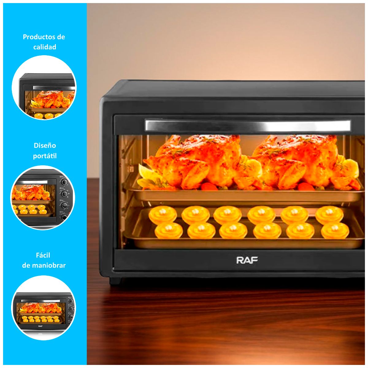 GENERICO - Horno Eléctrico RAF de 38L con Rostizador Multifuncional y Espacioso