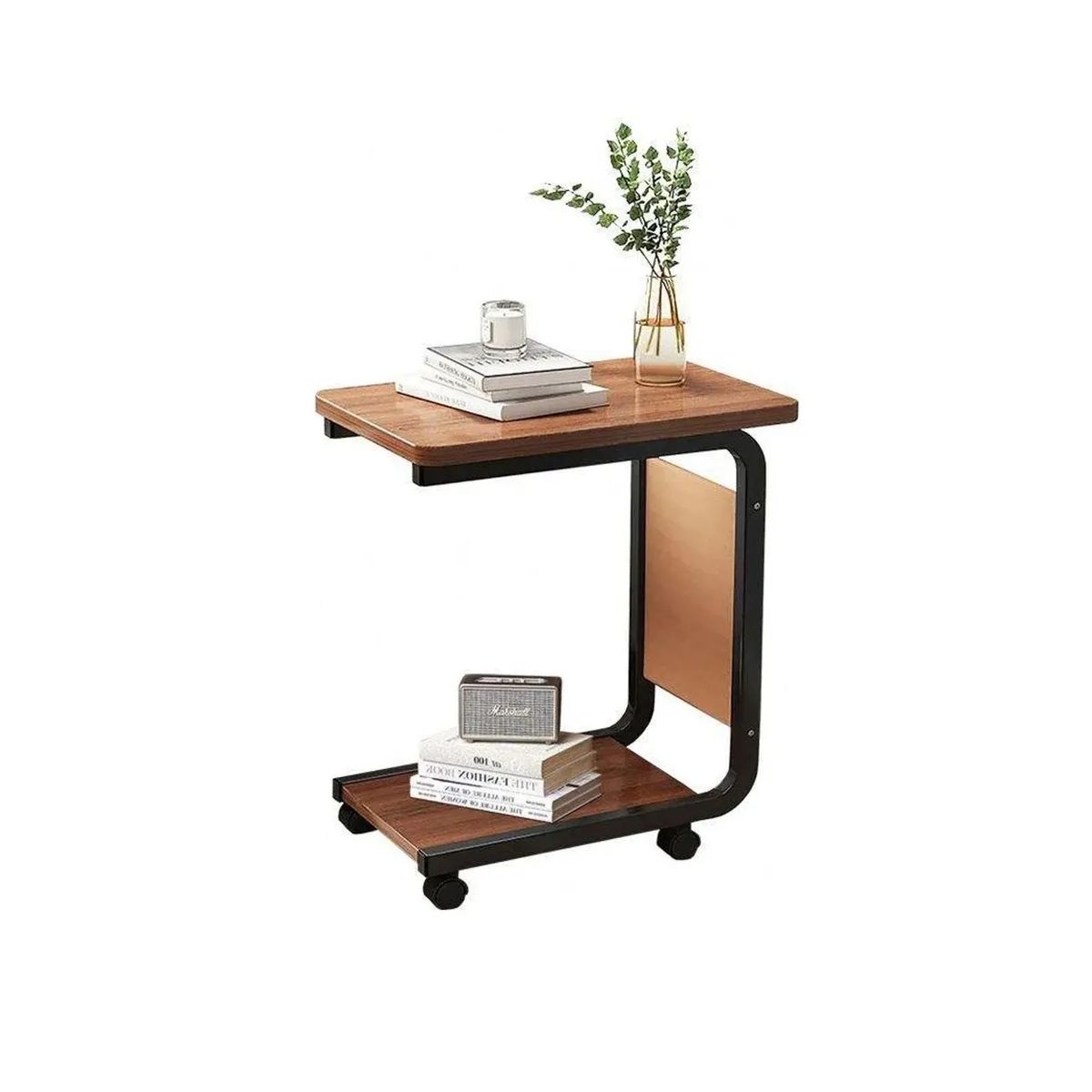 OTTOWARE - Mesa Auxiliar Con Ruedas Multiuso 2 Niveles Para Sala, Sofá y Cama