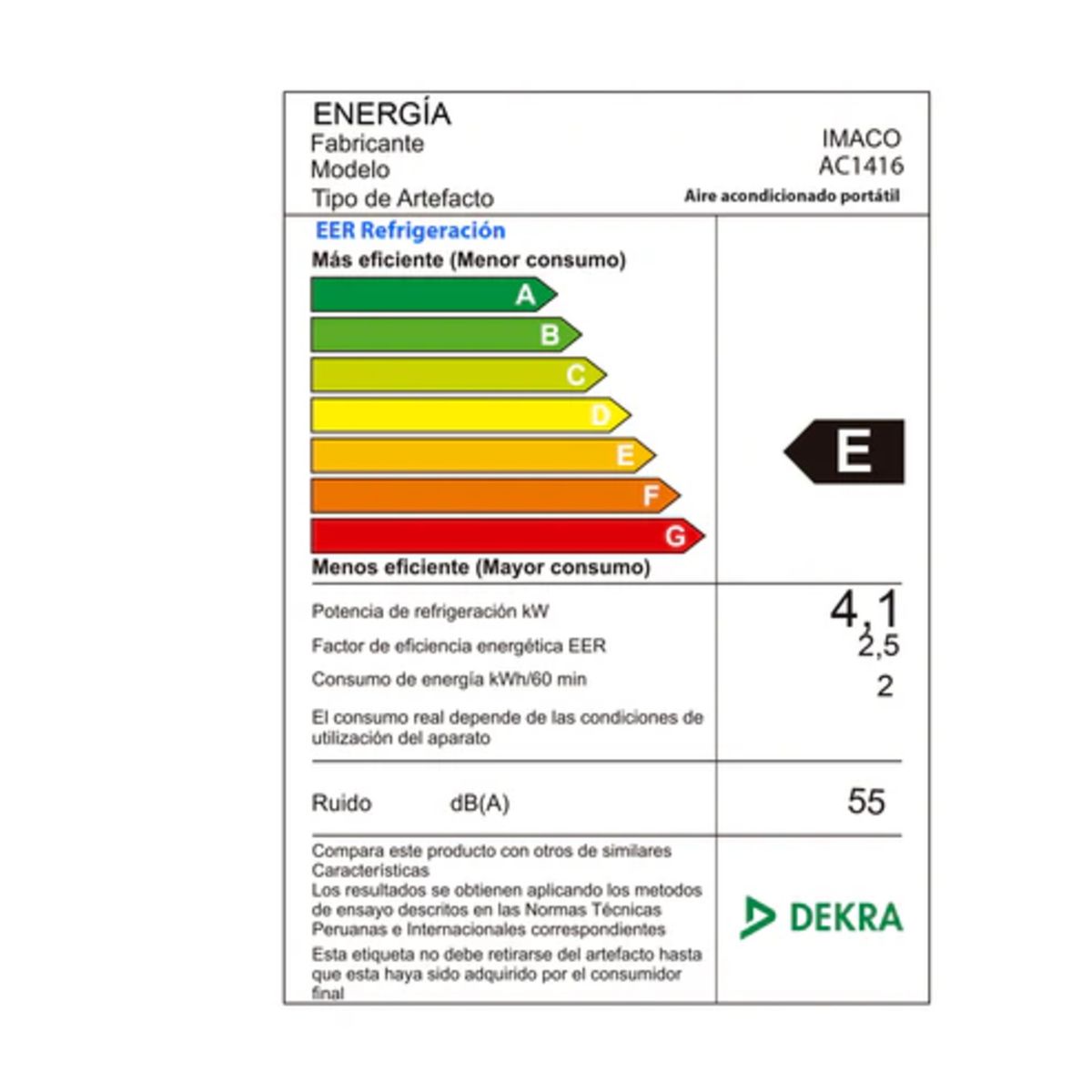 IMACO - Aire Acondicionado Imaco AC1416 Portátil 14000 BTU Blanco