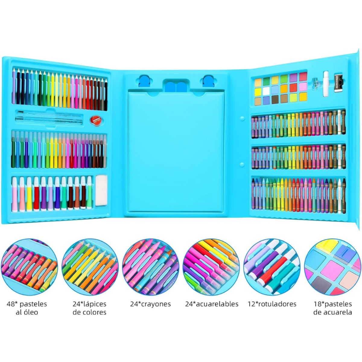 INSPIRA MARKET - Set de Arte Plumones Lápices Crayolas Acuarelas de Colores 208 piezas
