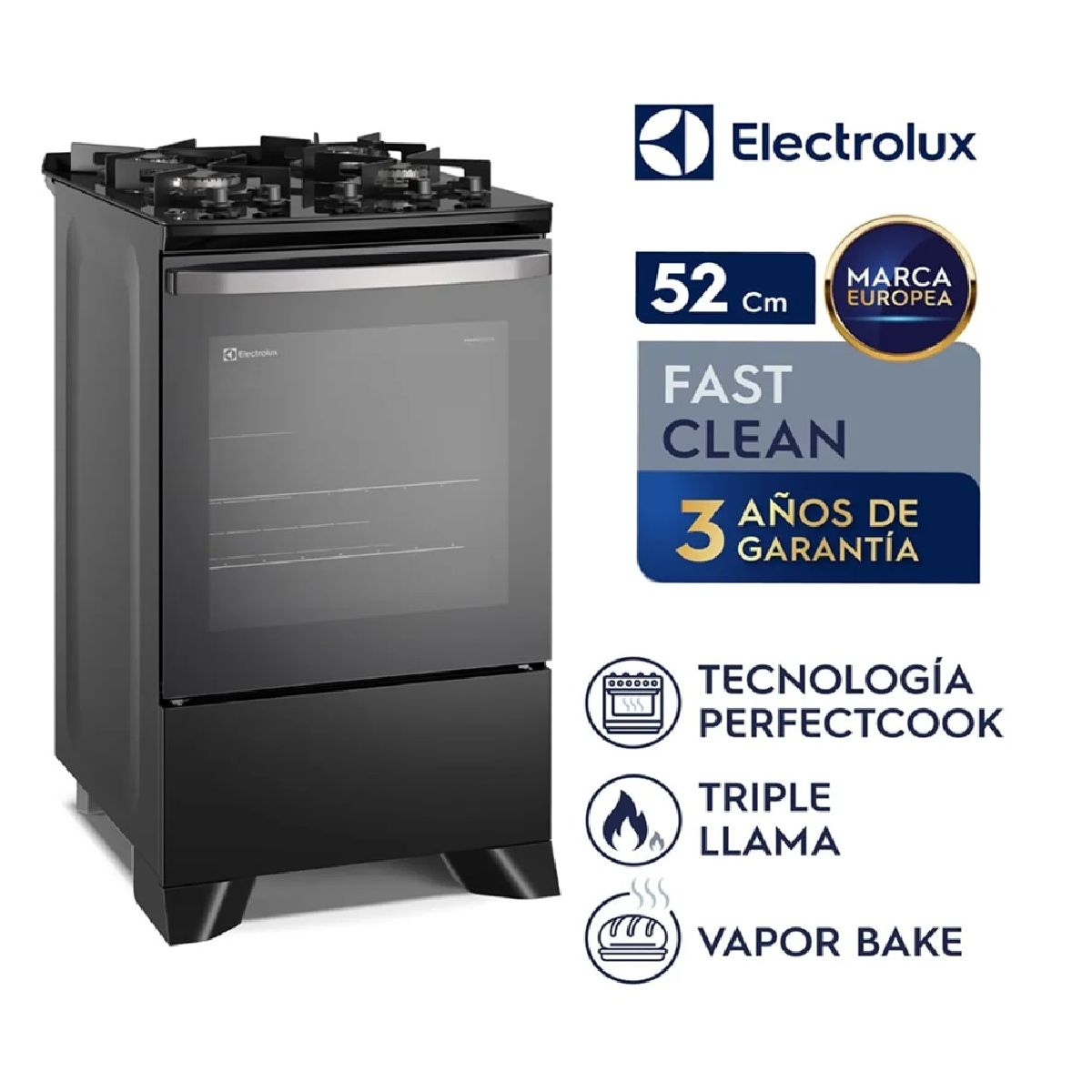 ELECTROLUX - COCINA 4 QUEMADORES ELECTROLUX NEGRA CON MESA DE VIDRIO FE4GP