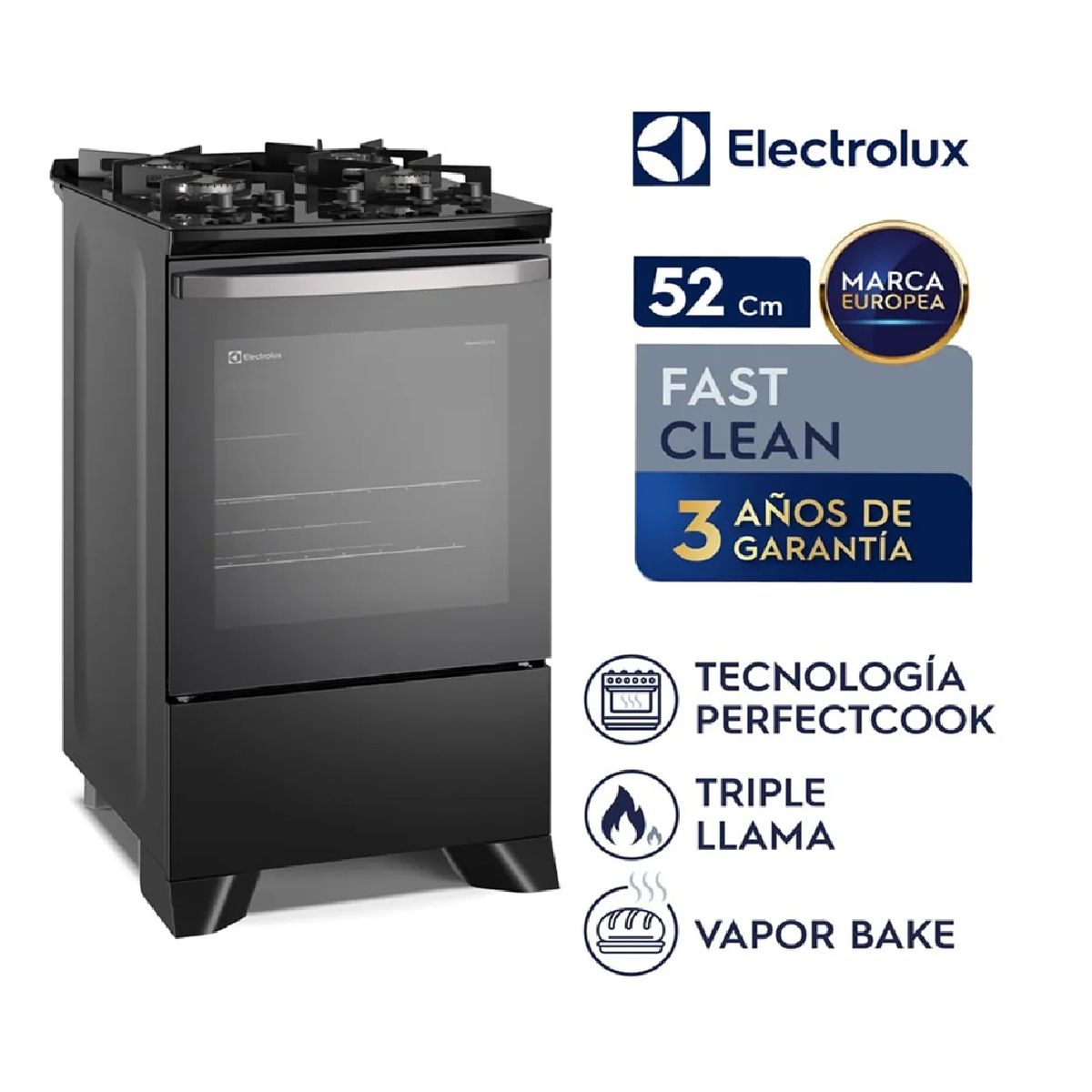ELECTROLUX - COCINA 4 QUEMADORES ELECTROLUX NEGRA CON MESA DE VIDRIO FE4GP