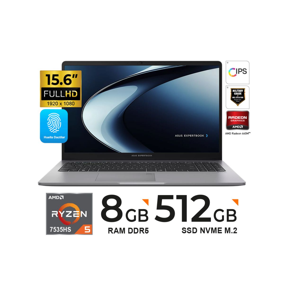 ASUS - LAPTOP ASUS ExpertBook 15.6 PM1503 Ryzen5 7535HS 8GB 512GB FHD IPS FREEDOS