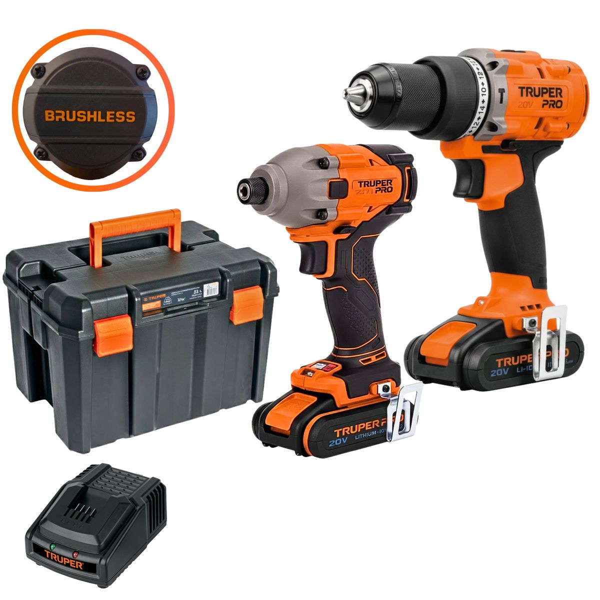 TRUPER - COMBO TALADRO PERCUTOR Y ATORNILLADOR DE IMPACTO 220Nm BRUSHLES 20V Truper