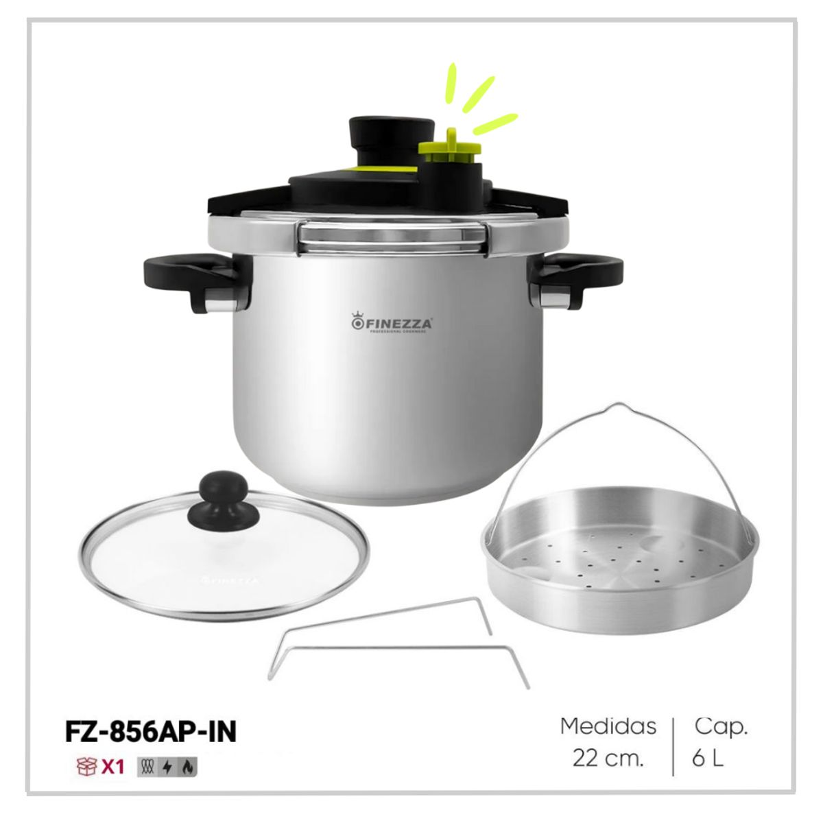 FINEZZA - Olla a Presión Finezza de Acero Inoxidable de 6L FZ-856AP - VERDE