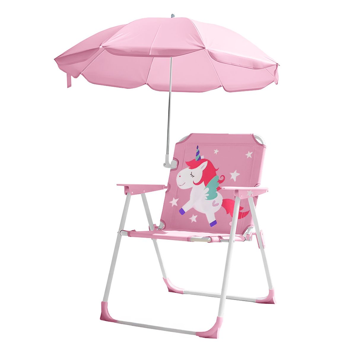 KELLER - Silla para Niños Plegable con Sombrilla Diseño Unicornio Rosado XC6