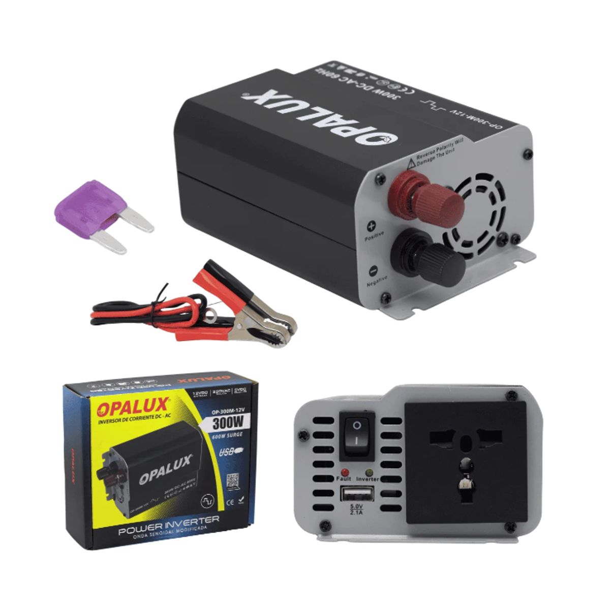 OPALUX - Inversor de Voltaje de Onda Modificada 300W 12V OP-300M-12V OPALUX