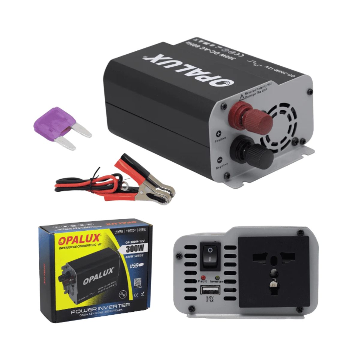 OPALUX - Inversor de Voltaje de Onda Modificada 300W 12V OP-300M-12V OPALUX