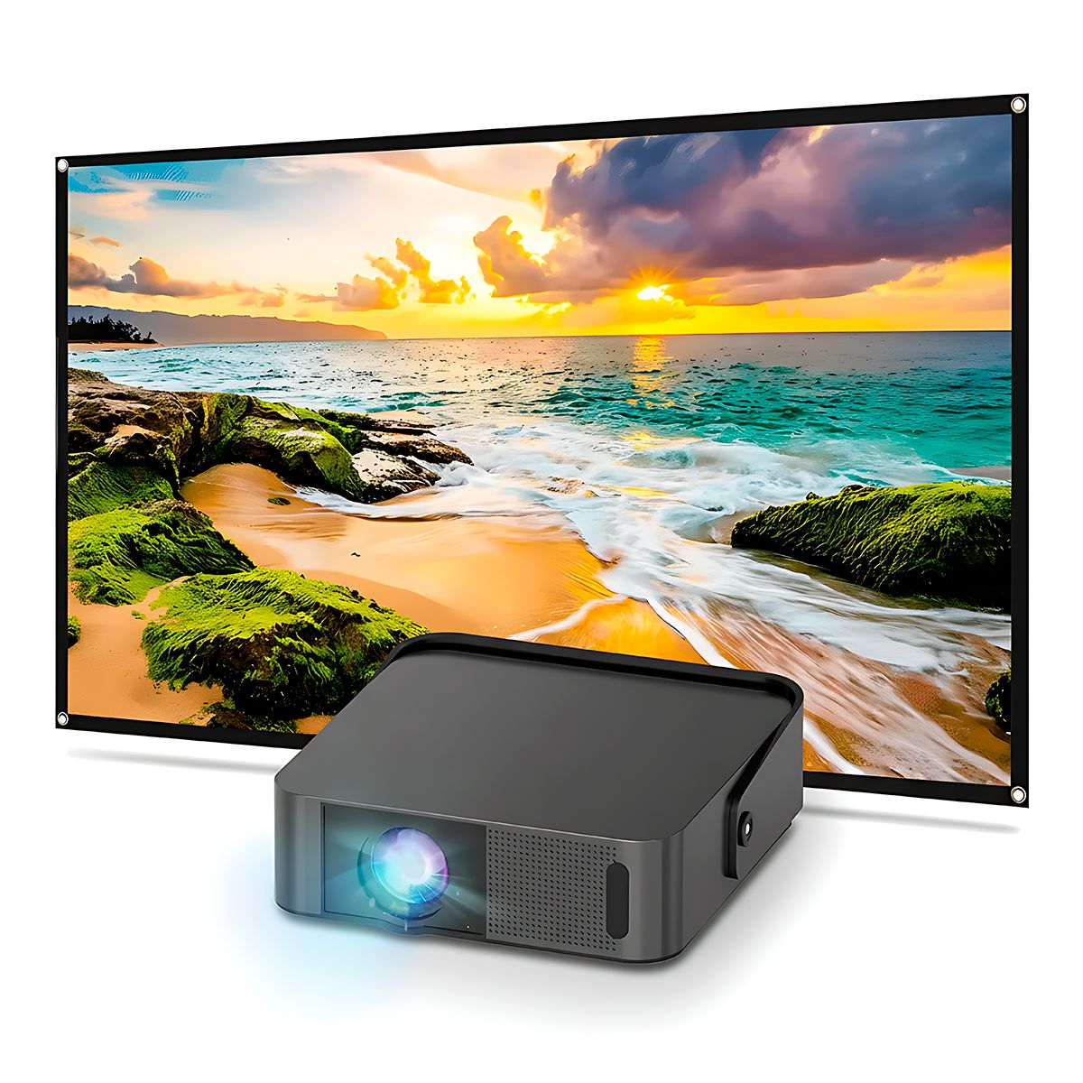 OWLENZ - Proyector SD200 Smart Owlenz Android 12 + Ecran Reflectiva 80 Pulgadas Blanco