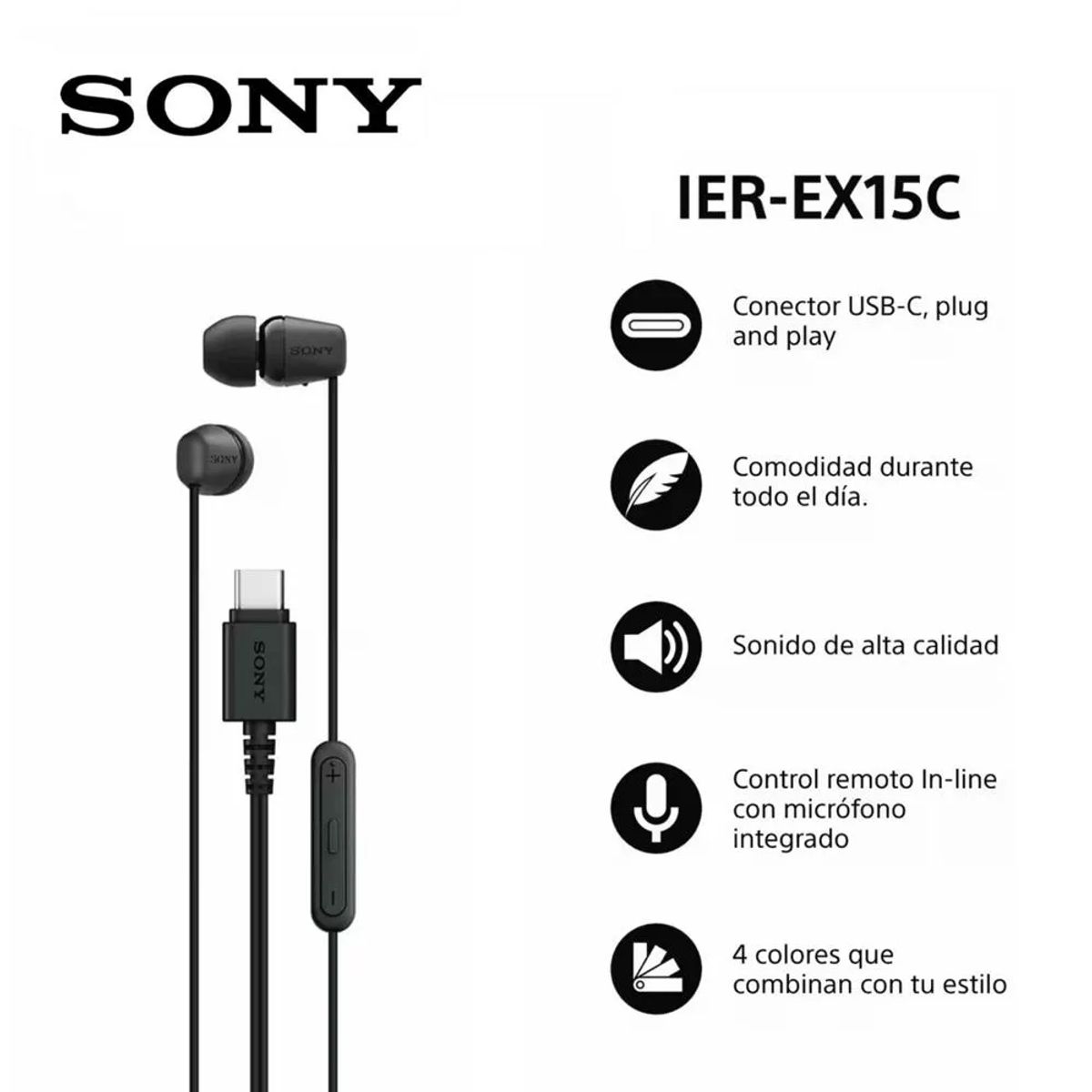 SONY - Audífonos In Ear SONY IER-EX15C Micrófono Conectividad Usb-C Negro
