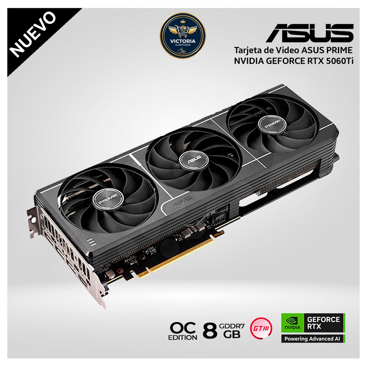 ASUS - Tarjeta de Video ASUS PRIME NVIDIA GEFORCE RTX 5060Ti 8GB GDDR7 OC EDITION - 3 VENTILADORES