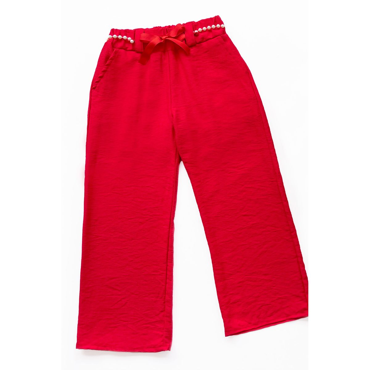 KIDS MASHMELO - Pantalón con Cinturón de Perlas y Cinta Satinada y Forro Interno para niñas Kids Mashmelo