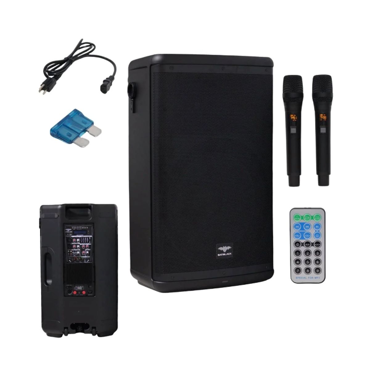 BATBLACK - ParlanteGabinete Activo 15″ 10000W c USBBTFMEQTWS BT-5115A5-21 BATBLACK