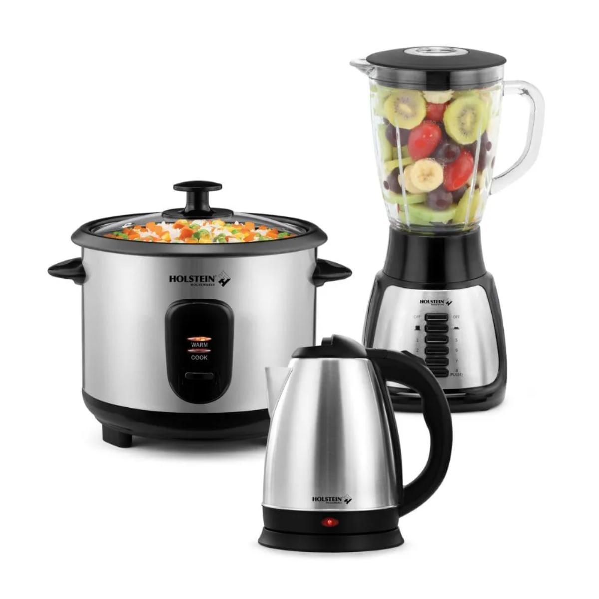HOLSTEIN HOUSEWARES - Tricombo Holstein Licuadora + Olla Arrocera + Hervidor Eléctrico