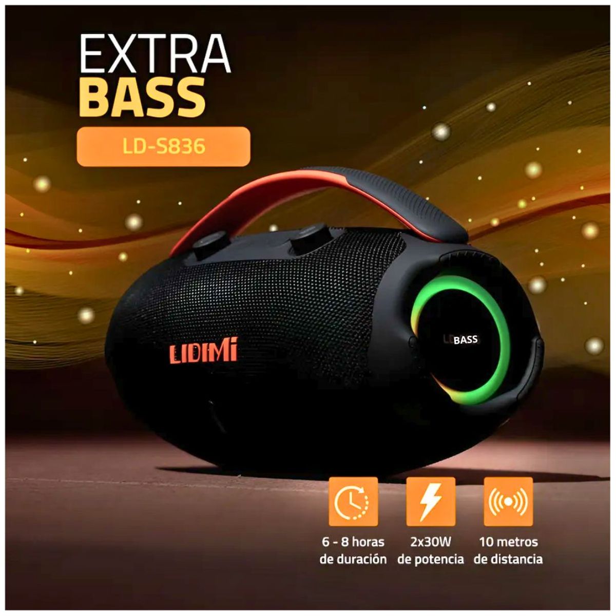 LIDIMI - Parlante Bluetooth 5.3 LIDIMI LD-S836 60W con Bass Boost y Luces RGB