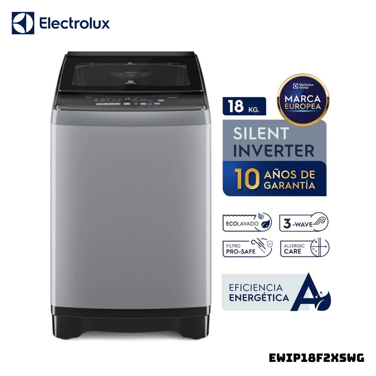 ELECTROLUX - LAVADORA ELECTROLUX TECNOLOGIA INVERTER 18 KG CARGA SUPERIOR GRIS - EWIP18F2XSWG