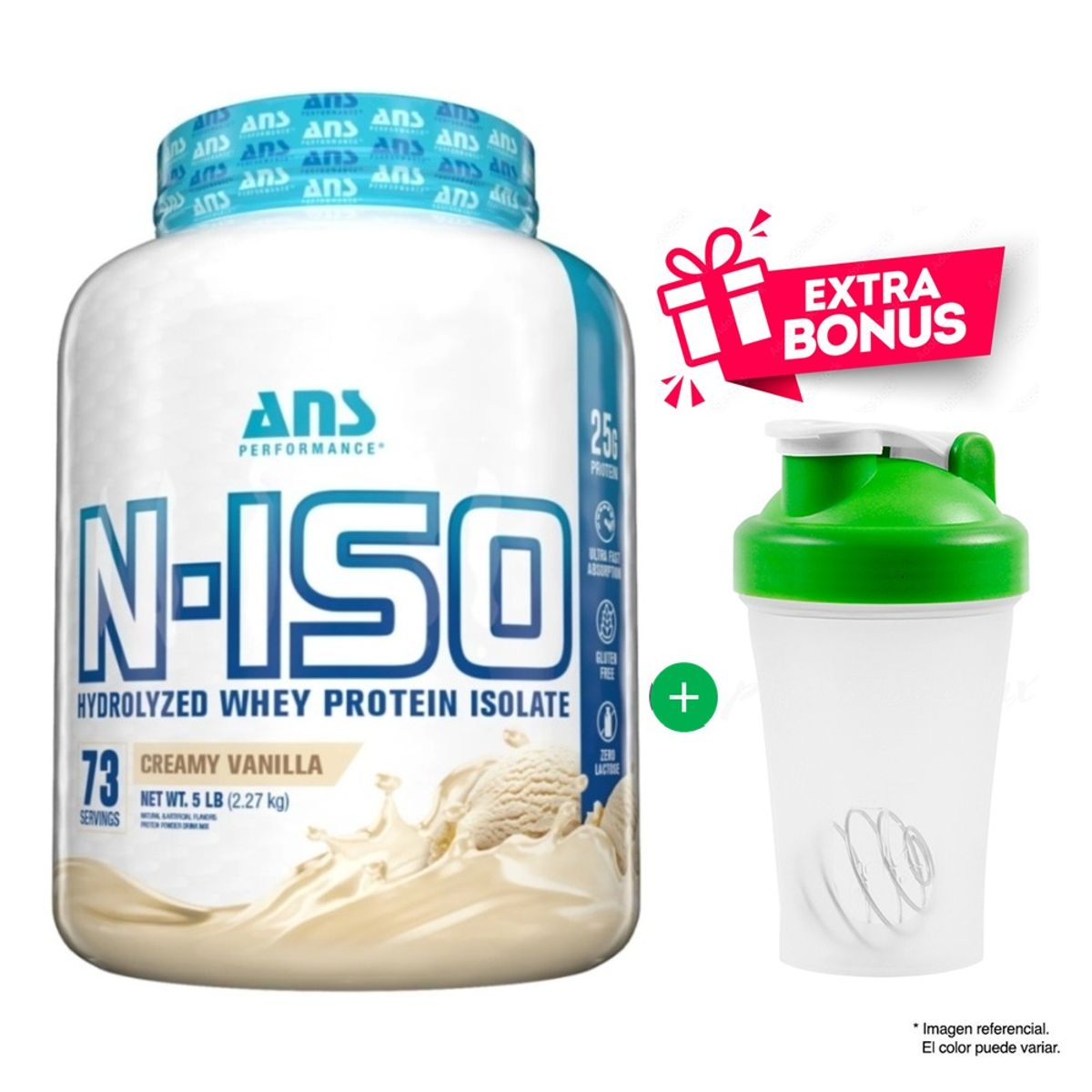 ANS PERFORMANCE - N-ISO WHEY PROTEIN ISOLATE 2.27 kilos proteína hidrolizada Vainilla + Obsequio