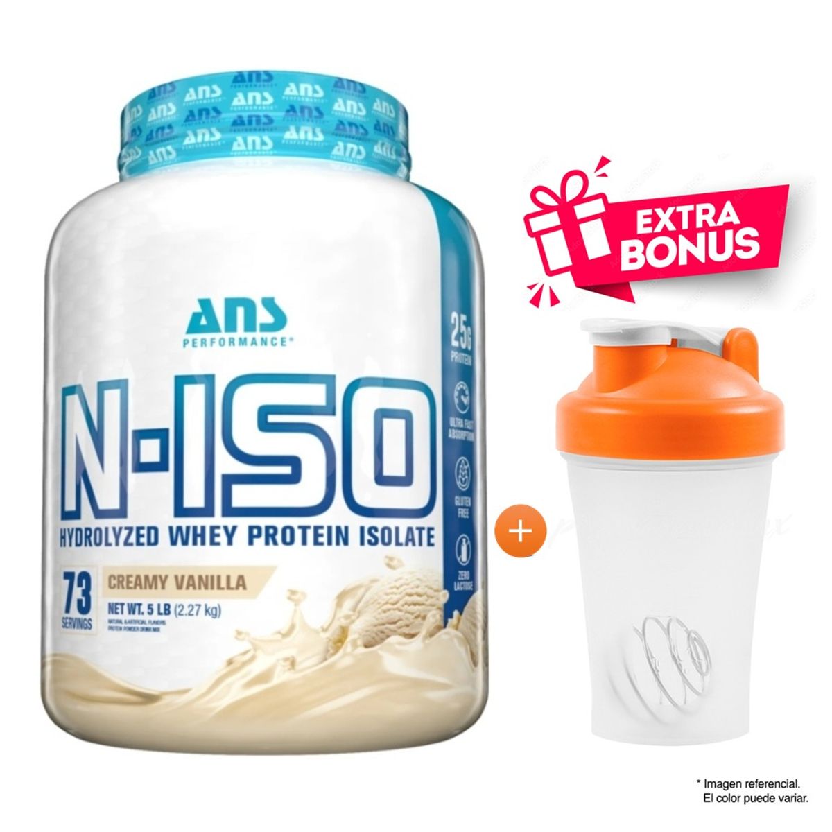 ANS PERFORMANCE - N-ISO WHEY PROTEIN ISOLATE VAINILLA 2.27 kilos hidrolizada + SHAKER