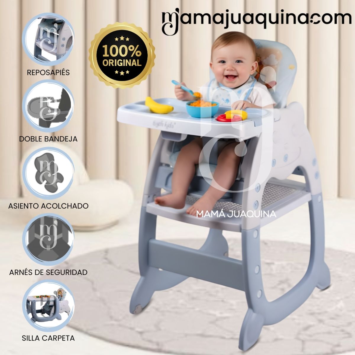 BABY - Silla de Comer Escritorio 2 en 1 «EY KITTY» Edición Exclusiva Blue