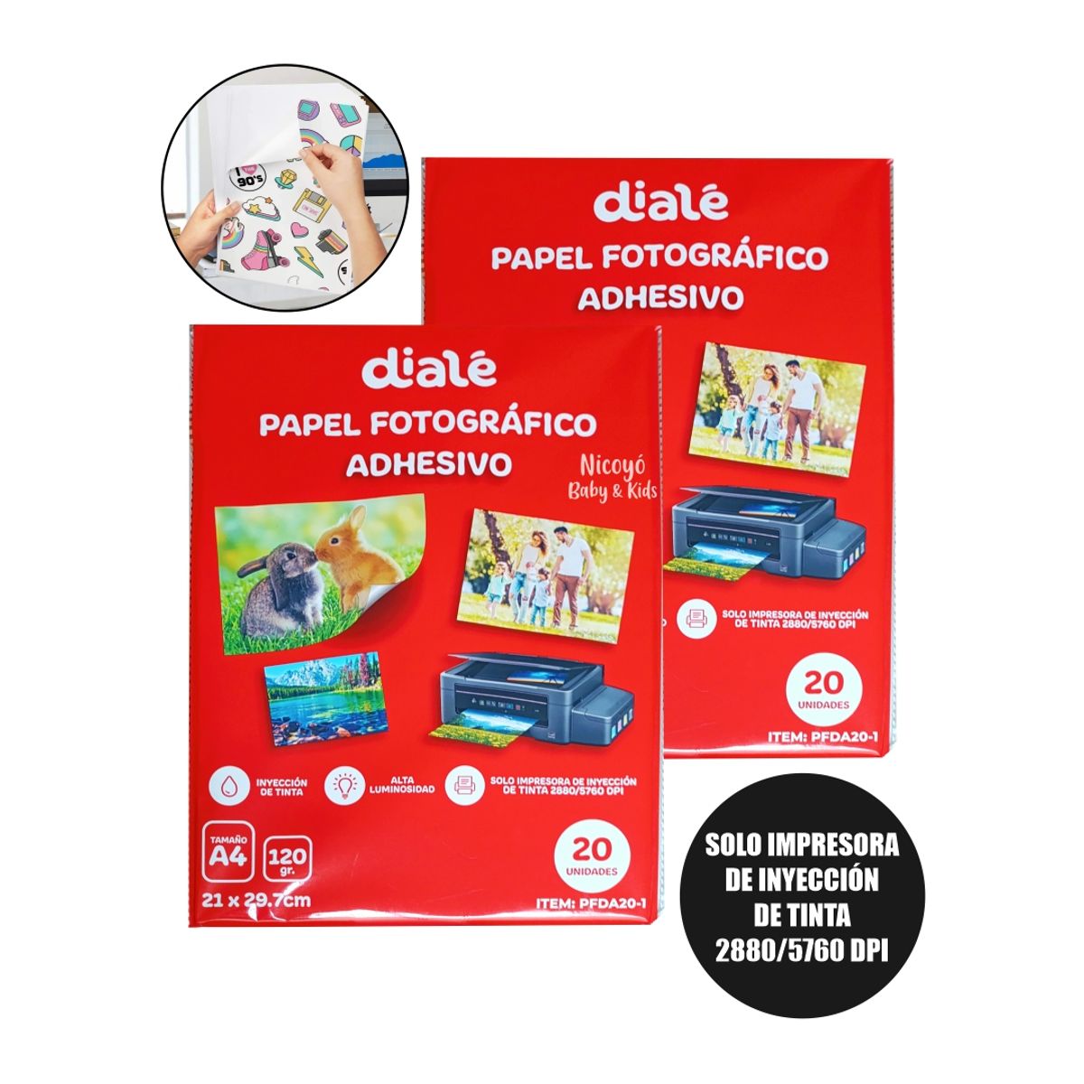 GENERICO - Papel Fotográfico Adhesivo de 120 gramos para Impresora Inkjet - 40 Hojas A4