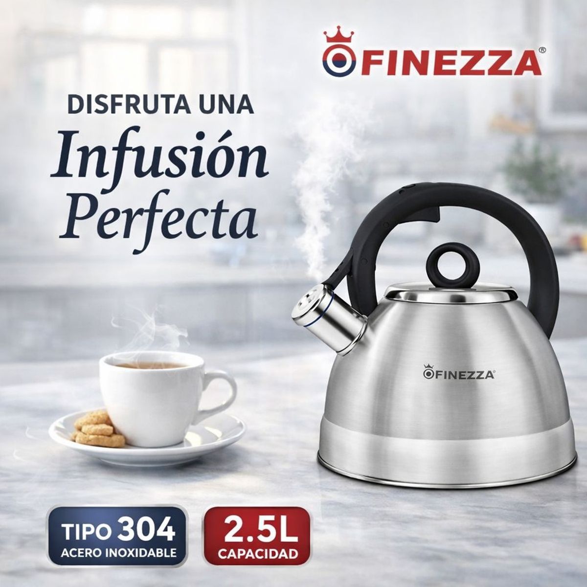 FINEZZA - Tetera Finezza 2.5 Litros de Acero Inoxidable