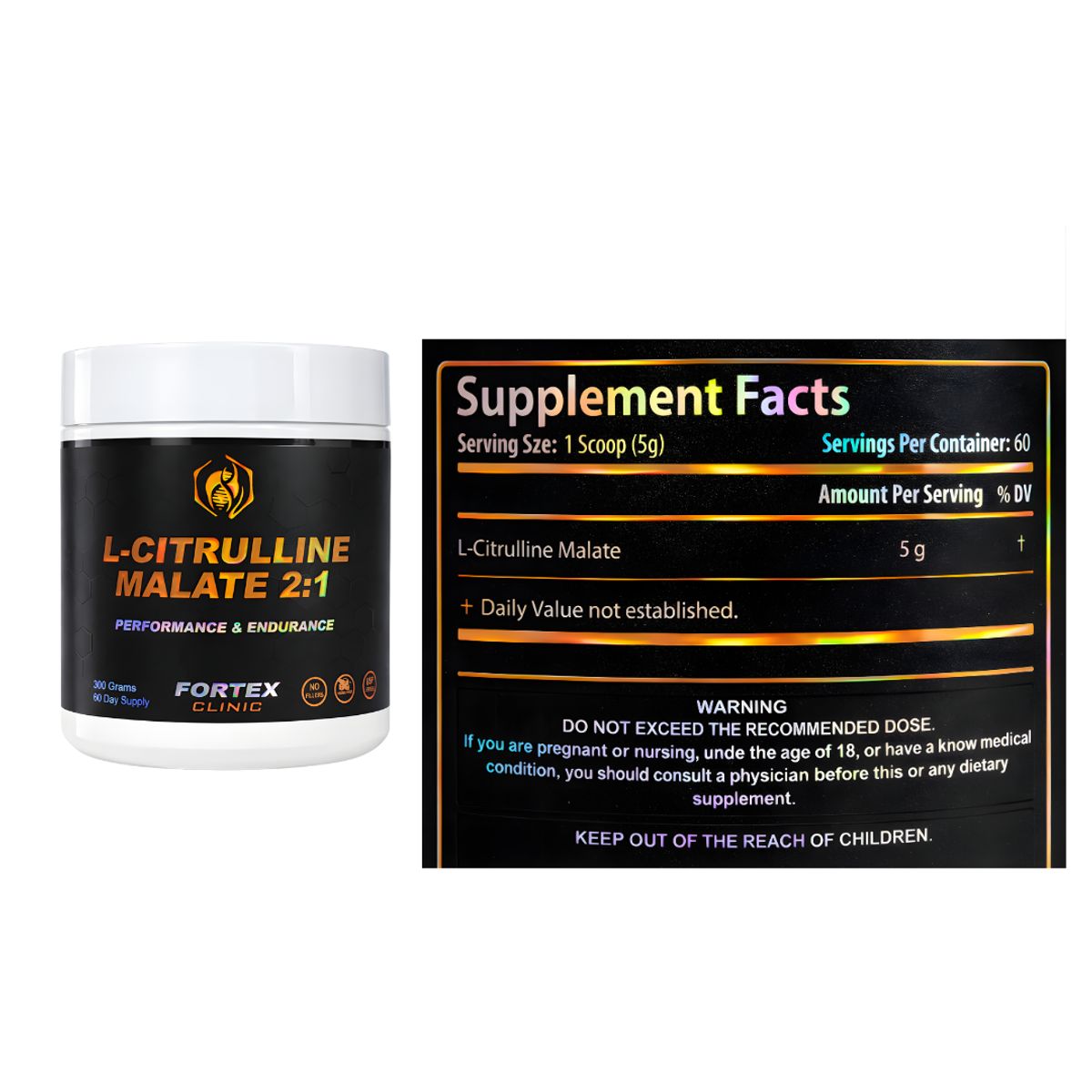 GENERICO - L - Citrulline Malate / Citrulina Malato 2:1 Fortex Clinic 300 g - 60 servicios