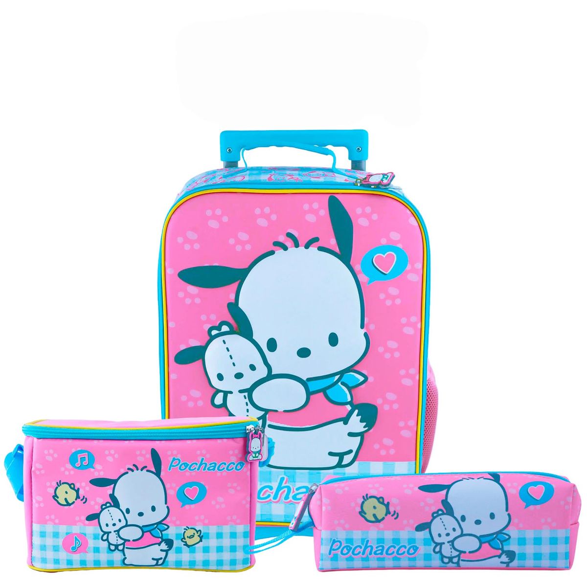 SCOOL - SET MOCHILA POCHACCO MALETA NIÑA + LONCHERA + CARTUCHERA SCOOL KOMBAT GRANDE RUEDAS TROLLEY