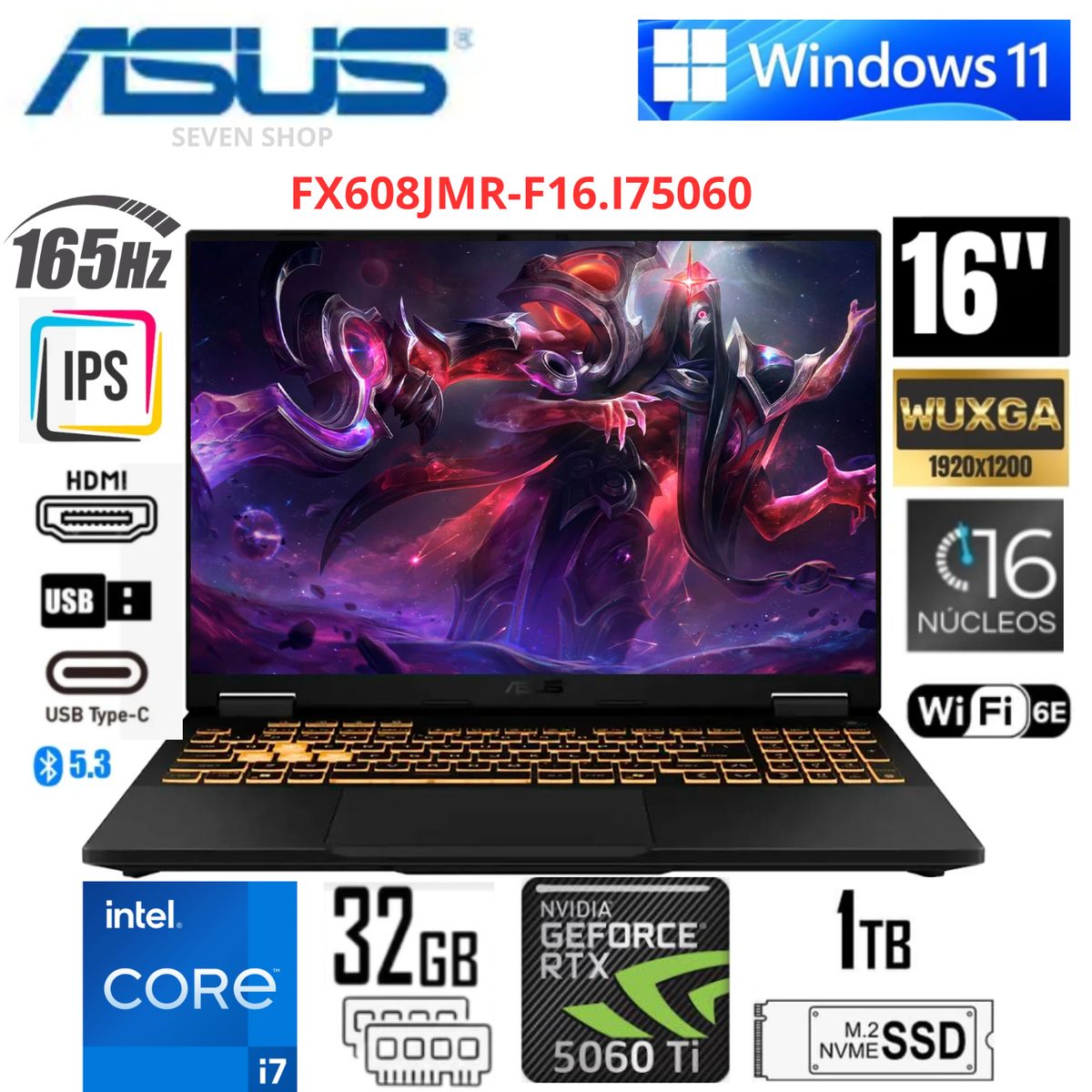 ASUS - Laptop ASUS TUF Gaming  16" WUXGA 165Hz Intel Core i7-14650HX 32GB RAM 1TB SSD RTX 5060 8GB