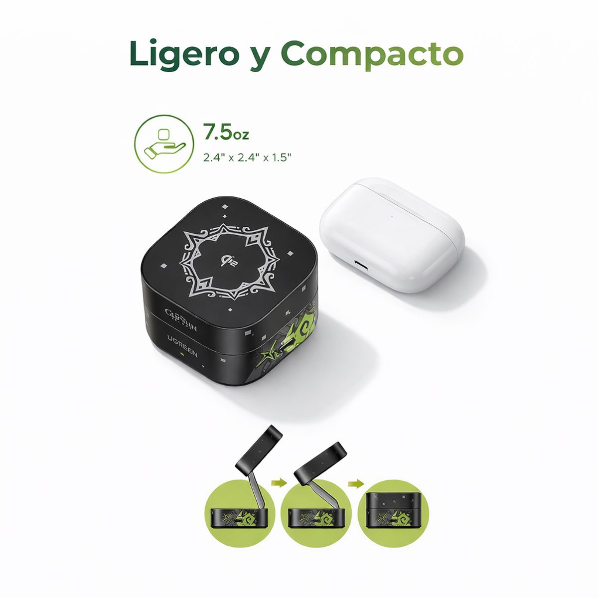 UGREEN - Cargador 2 En 1 Edición Genshin Carga Rapida 15W Iman Potente Para iPhone Apple Watch Audifonos