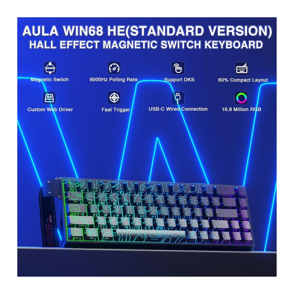 AULA - Teclado Magnético AULA WIN68 HE 60% Sondeo 8000hz - Line Black