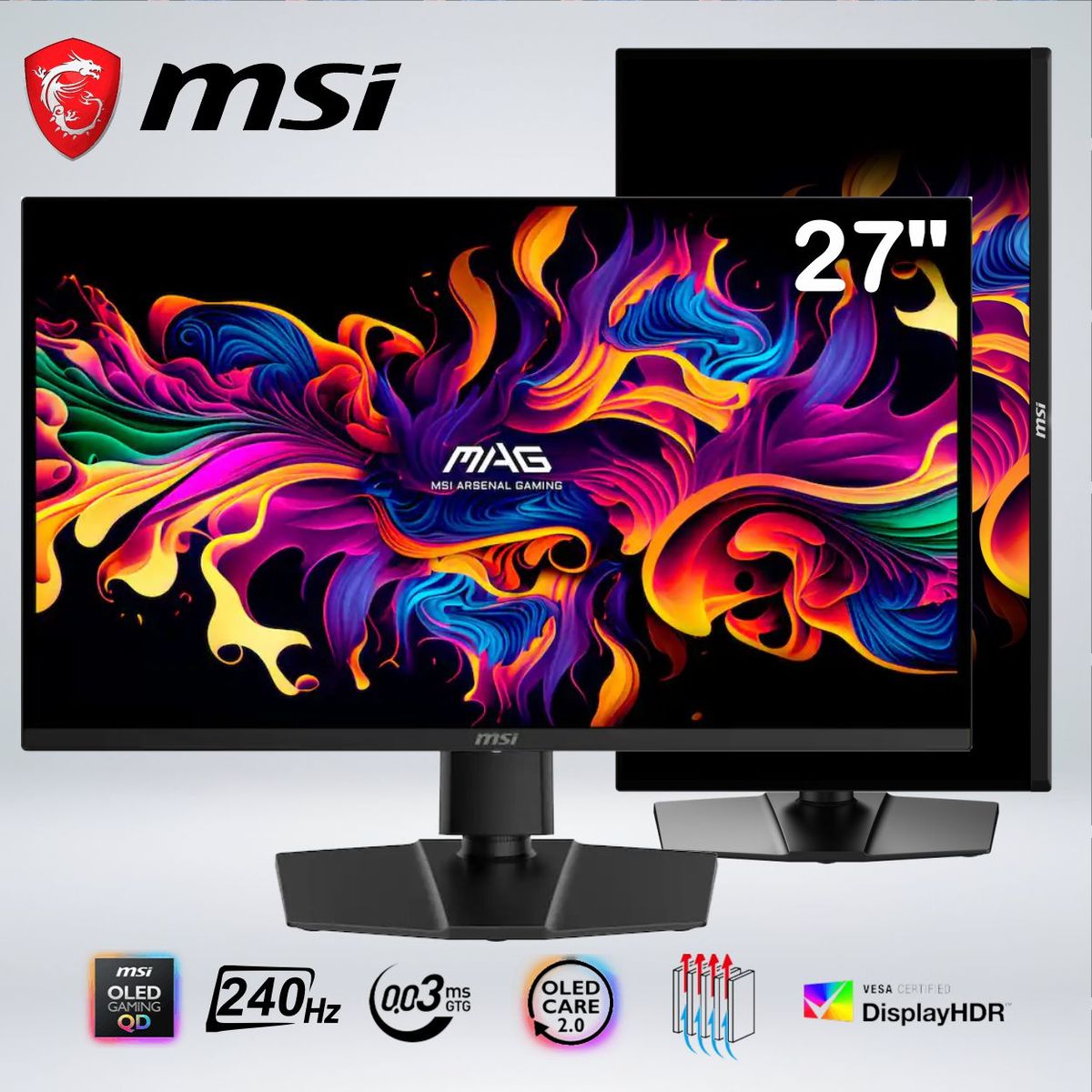 MSI - MONITOR GAMER MAG 271QP QD-OLED X24 WQHD 27 " 240hz 0.03ms HDR NVIDIA G-SYNC AMD FreeSynC