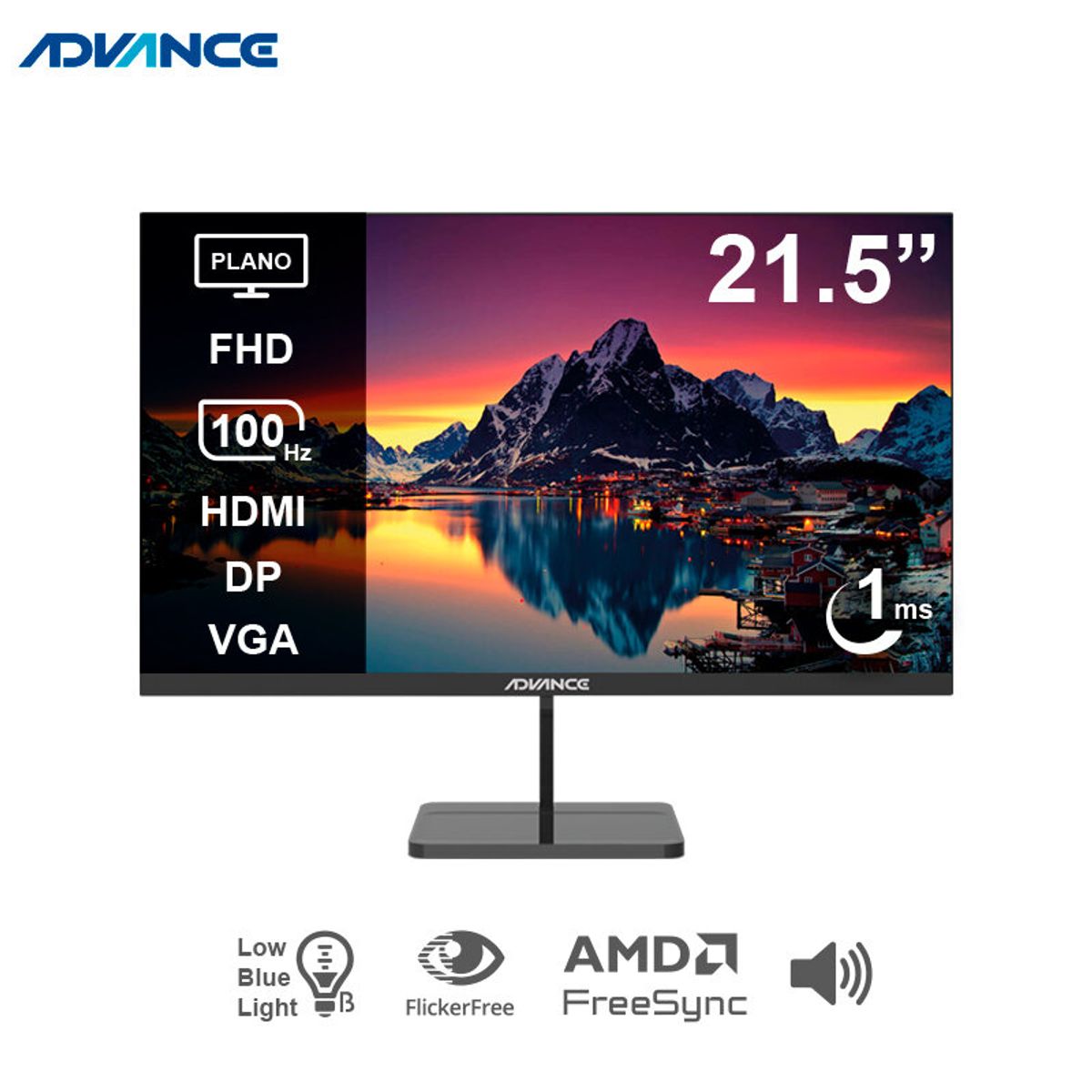 ADVANCE - Monitor plano ADVANCE ADV-2152S 215 FHD IPS 100Hz 1ms HDMI DP VGA